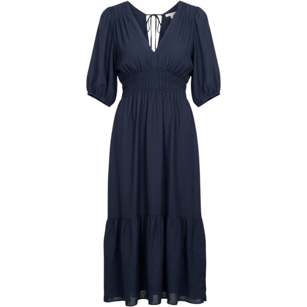 Abercrombie & Fitch Size L Navy Blue VNeck Puff Sleeve Smocked Waist Maxi Dress